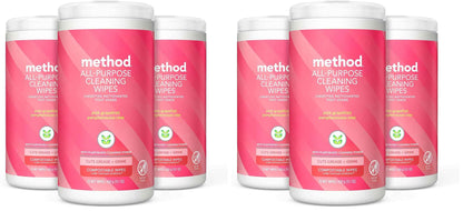 Method All-Purpose Cleaning Wipes, Pink Grapefruit, Multi-Surface, Compostable, 70 Count