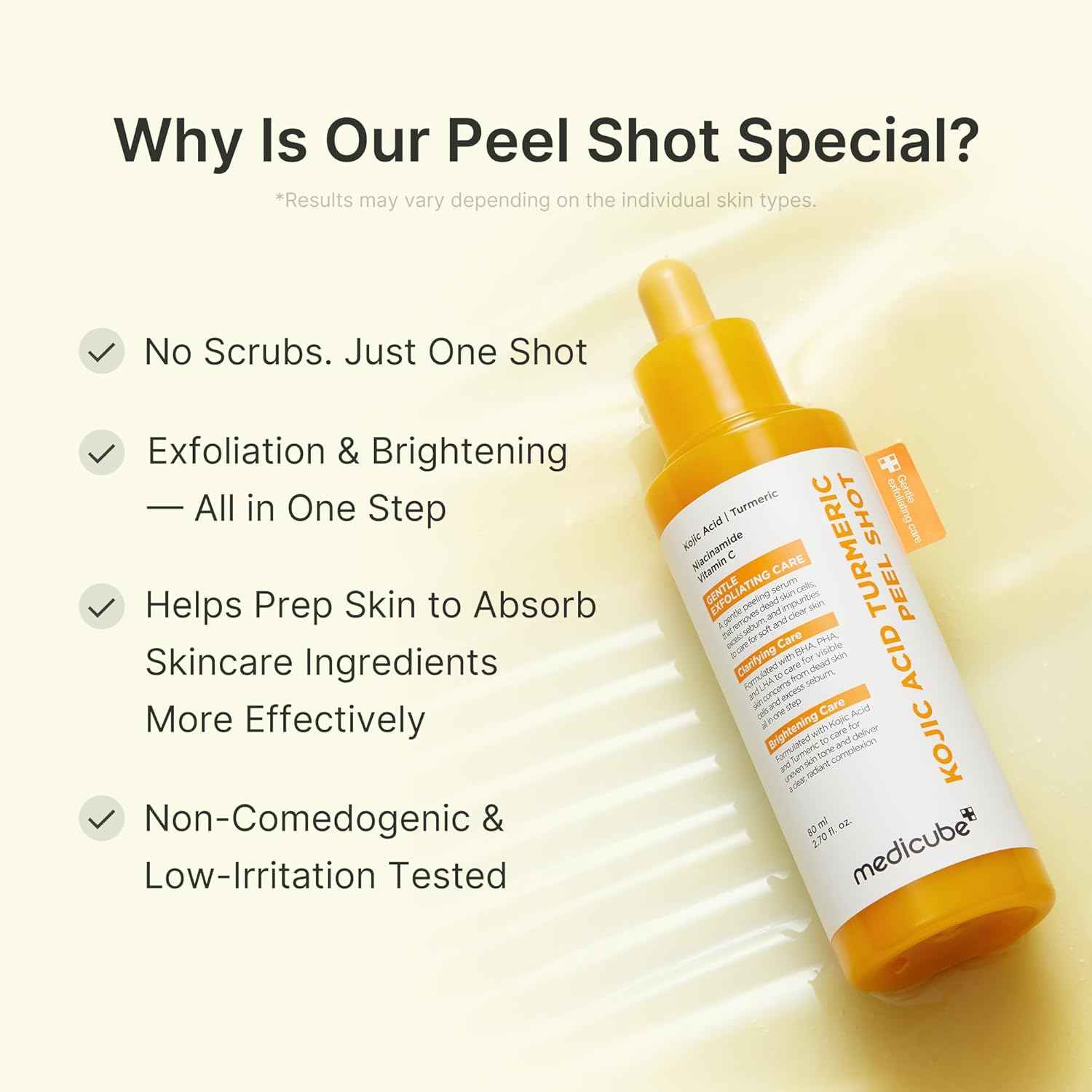 medicube Peel Shot | Reset in One Step | Gentle Exfoliating Serum with BHA, LHA, PHA for Dead Skin Cells, Blackheads, Excess Sebum | For Dull, Rough, Troubled Skin
