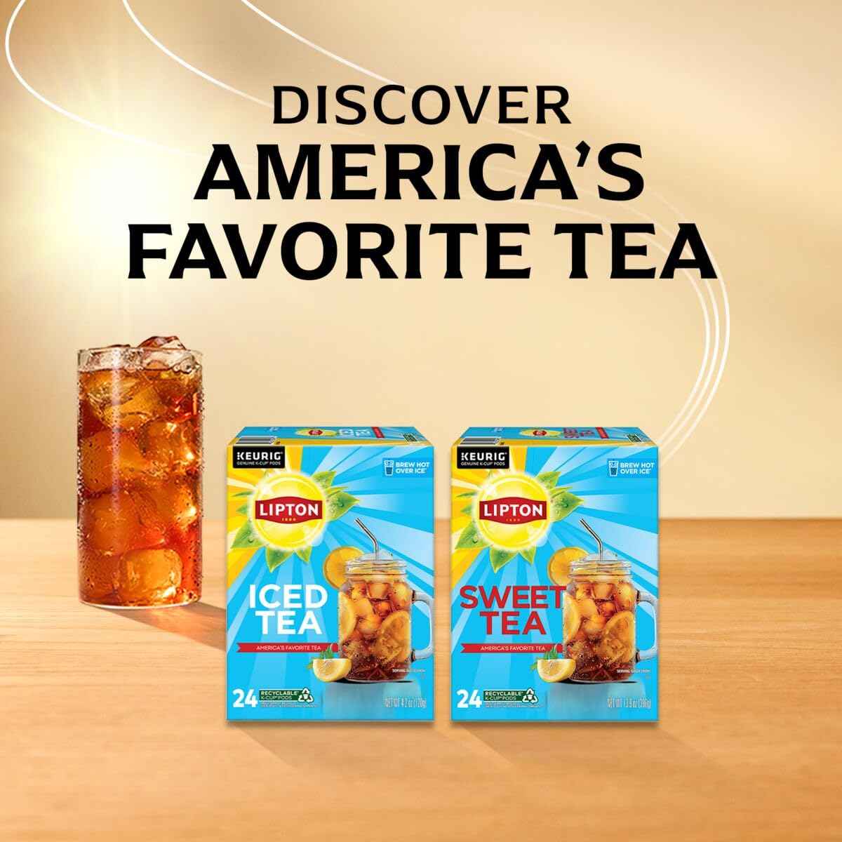 Lipton Unsweetened Black Iced Tea K-Cups 24-Pack for Keurig Coffee Makers - Rainforest Alliance Certified Tea Pods with Smooth Crisp Flavor, Brew Hot over Ice for Refreshing Beverage