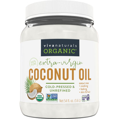 Viva Naturals Organic Coconut Oil, 54 fl oz – Unrefined, Cold-Pressed Extra Virgin Coconut Oil, USDA Organic &amp;amp; Non-GMO, Natural Cooking Oil, Hair Oil &amp;amp; Skin Oil