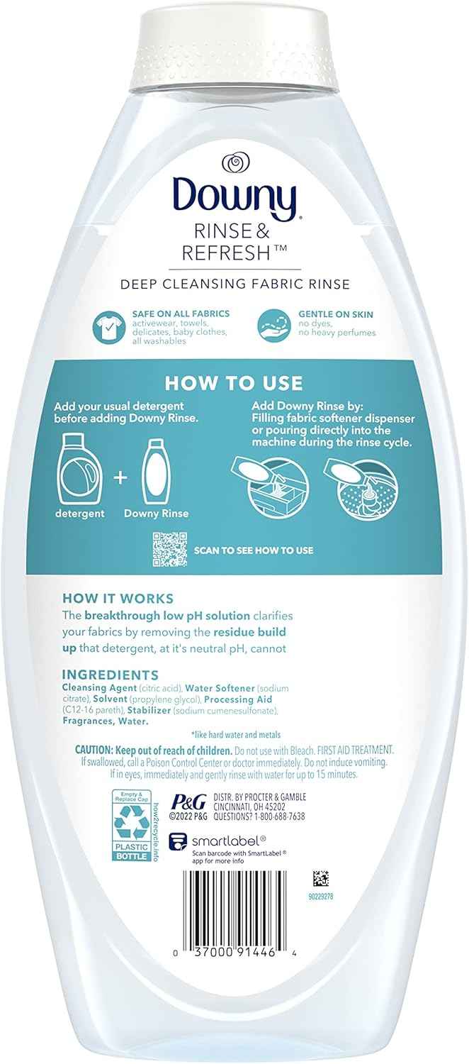 Downy Rinse Laundry Odor Remover, Cool Cotton Scent, Fabric Softener And Laundry Odor Removal Rinse, Fights Odors At The Source, HE Compatible