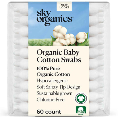 Sky Organics - Organic Cotton Swabs - Ultra Soft Tips - Strong & Durable - Hypoallergenic - Chlorine Free - Sustainable - Natural, Vegan & Cruelty Free - Skin Care & Self Care