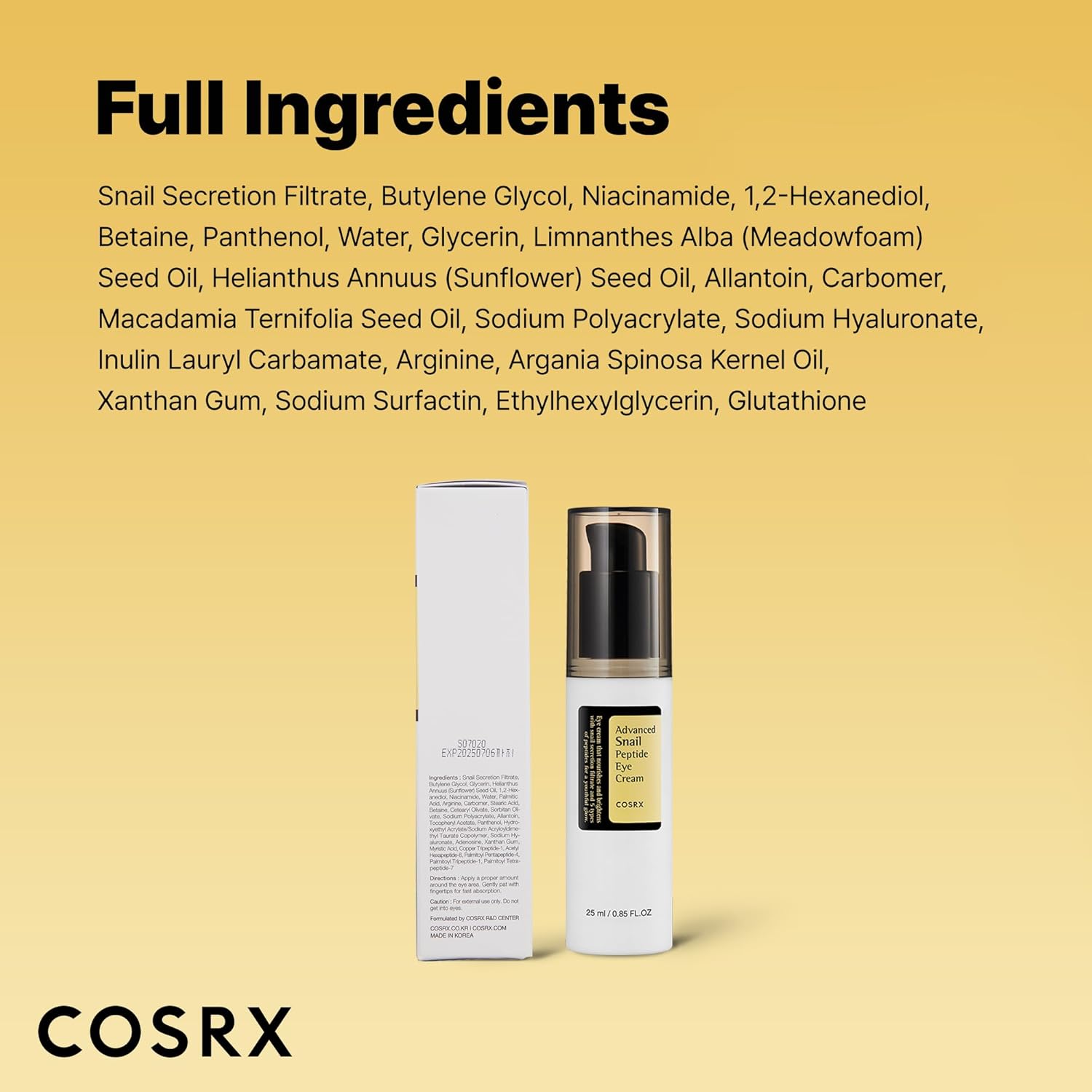 COSRX_Snail_Mucin_Peptide_Under_Eye_Cream,_0.84_fl_oz,_73.7%_Snail_Mucin_and_Niacinamide,_Eye_Care,_Eye_Cream_Anti_Aging,_Dark_Circles,_Korean_Skin_Care