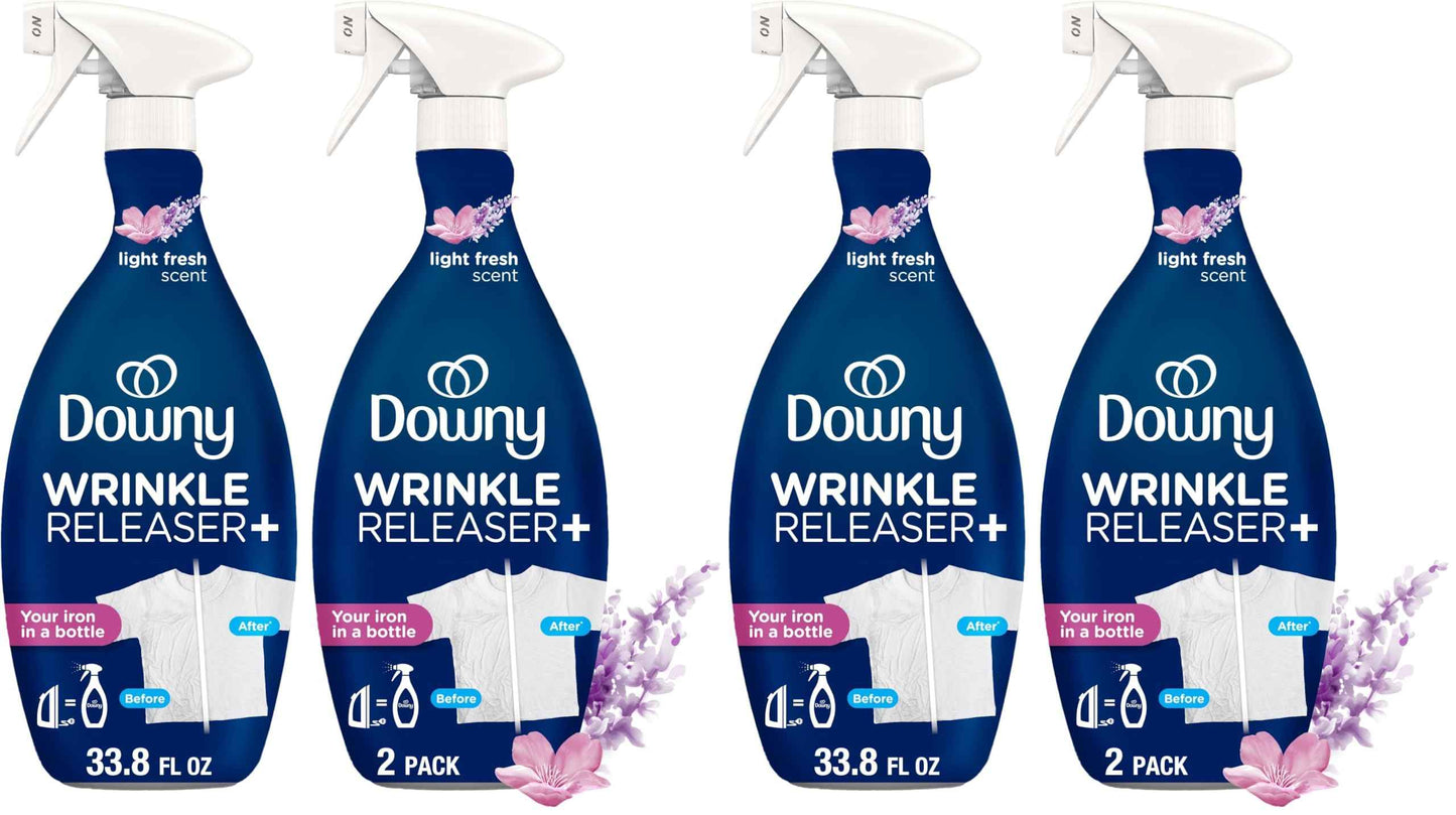 Downy Wrinkle Releaser Spray, All In One Wrinkle Release Spray, Odor Eliminator, Static Remover, Fabric Refresher & Ironing Aid for Clothes, 33.8 Fl Oz, Unstopables Fresh Scent