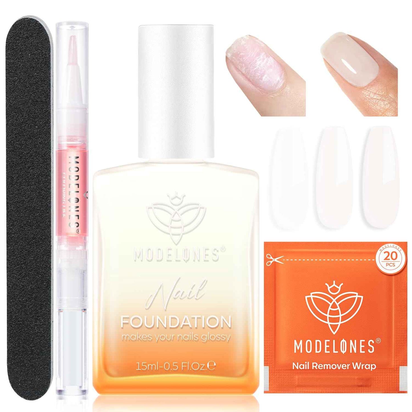 modelones Nail Strengthener, Milky White Nail Polish Nail Repair for Damaged Nails Hardener Air Dry Nail Growth Polish Natural Nail Concealer Foundation Gifts for Women 15ml