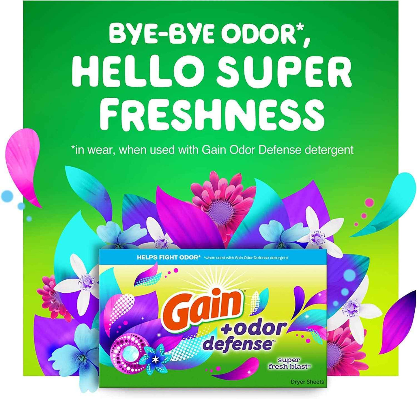 Gain Dryer Sheets Plus Odor Defense, Super Fresh Blast Scent, Helps fight static and odor, laundry sheets