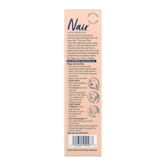 NAIR Prep & Smooth Face Exfoliating Depilatory Cream for Women - Effective Hair Removal for Smooth Skin with Hyaluronic Acid, 1.76 oz