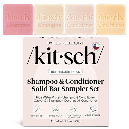 Kitsch_Shampoo_and_Conditioner_Set_-_4pc_Sampler_Bars_with_Rice_Water_Shampoo_and_Conditioner,_Castor_Oil_Shampoo_&_Coconut_Oil_Conditioner_-_Bottle-Free_Beauty_for_Hair_Growth,_Repair_&_Moisture