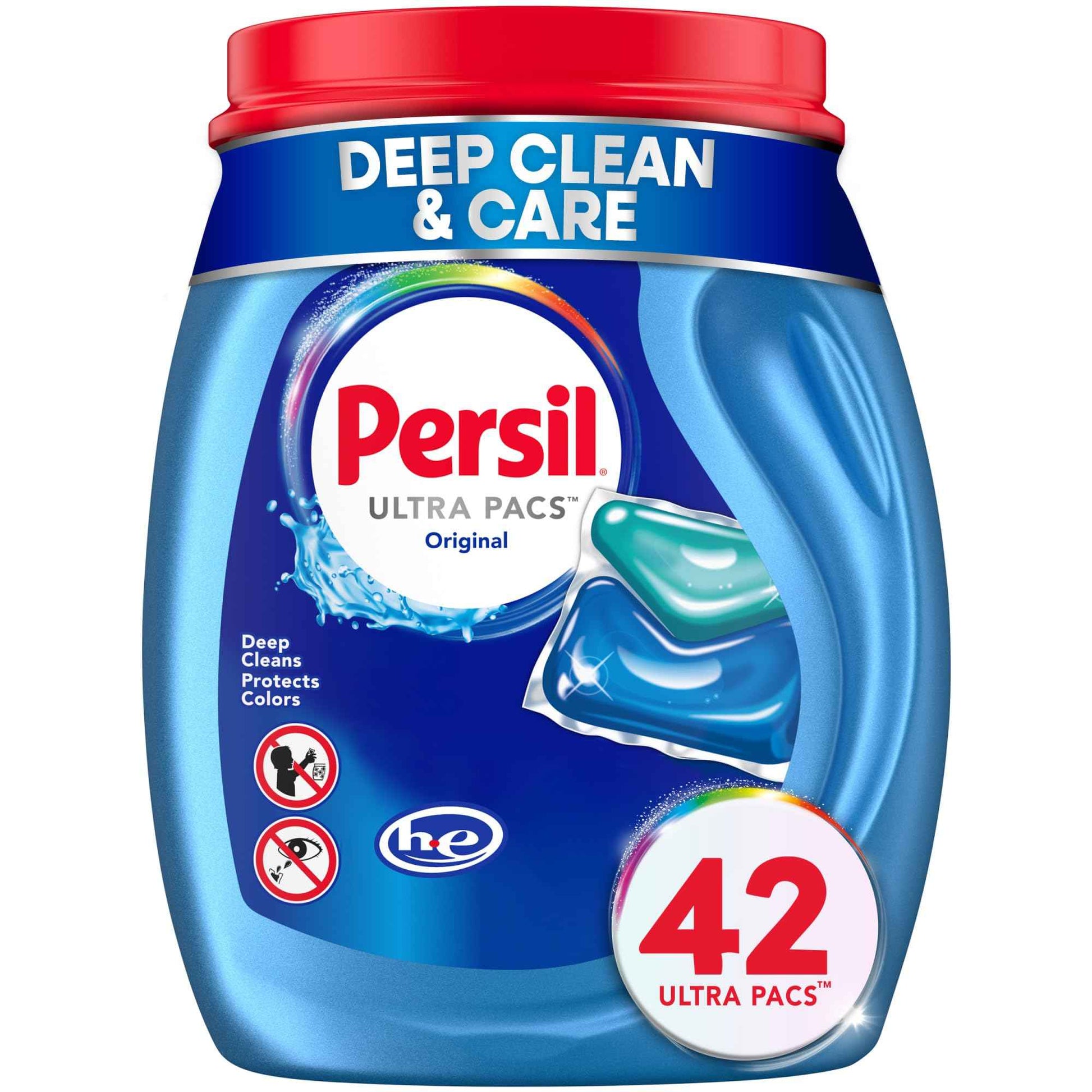 Persil Ultra Pacs Original Everyday Clean Laundry Detergent, No Mess, Single-Dose Laundry Soap, Deep Clean Fabric Care for Colors & Whites, All Water Temperatures, HE Safe
