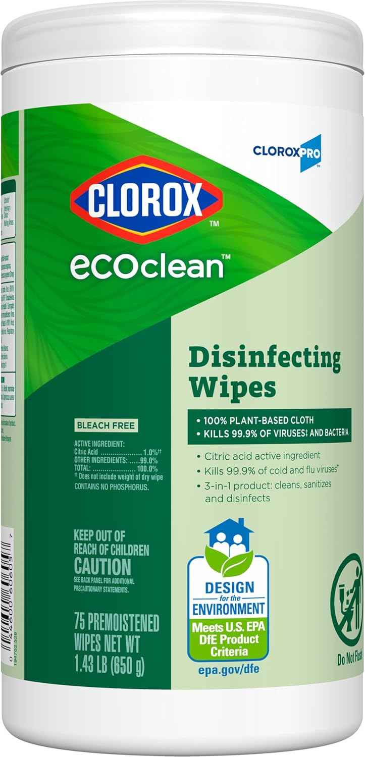 CloroxPro Clorox EcoClean Disinfecting Wipes, Multipurpose 100% Plant Based Cleaning Cloths, Antibacterial Disinfectant, Safe for Multi Surface Use