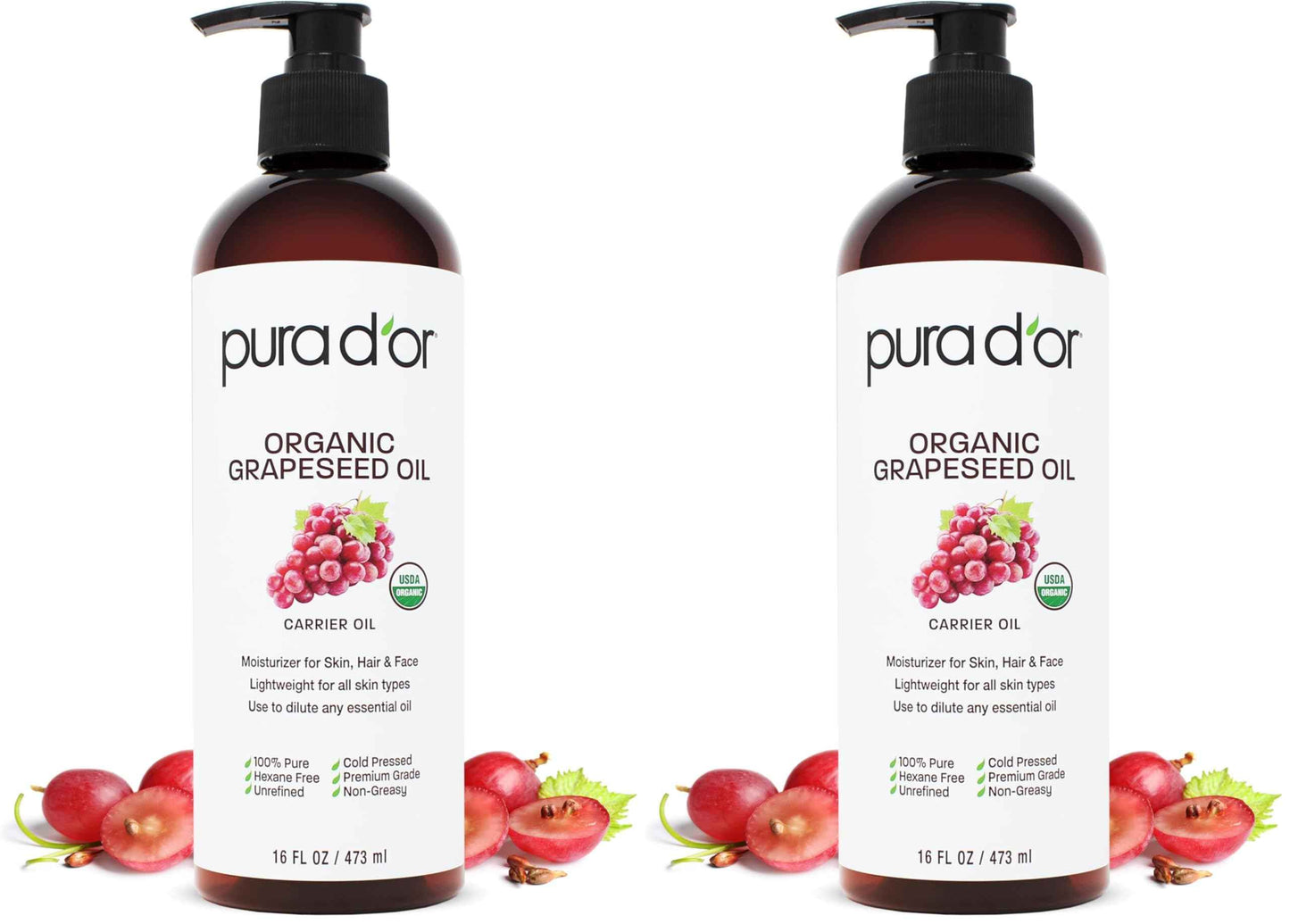 PURA D'OR ORGANIC Fractionated Oil – USDA Certified – MCT Oil – Therapeutic, Hydrating, Lightweight Moisturizer – Hexane Free Carrier Oil For Essential Oils & Massage – Face, Hair & Body