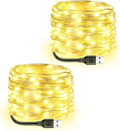 Blingstar_USB_Powered_Fairy_Lights,_2_Pack_33Ft_100_LED,_Flexible_Silver_Wire,_Mini_String_Lights_for_Christmas_Tree/Bedroom/Camping/Holiday_Indoor_Decoration,_Warm_White