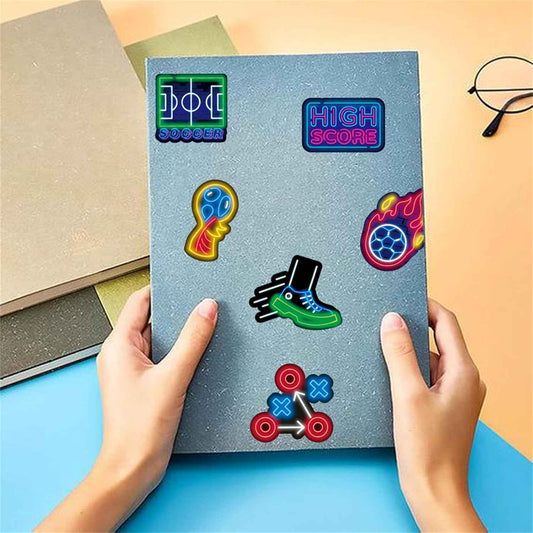 50pcs Neon Sports Theme Sticker,Waterproof Vinyl Stickers - Football SoccerDecor & Party Favors Gifts for Laptop, Water Bottle, Skateboard Guitar (Neon Sticker-2)
