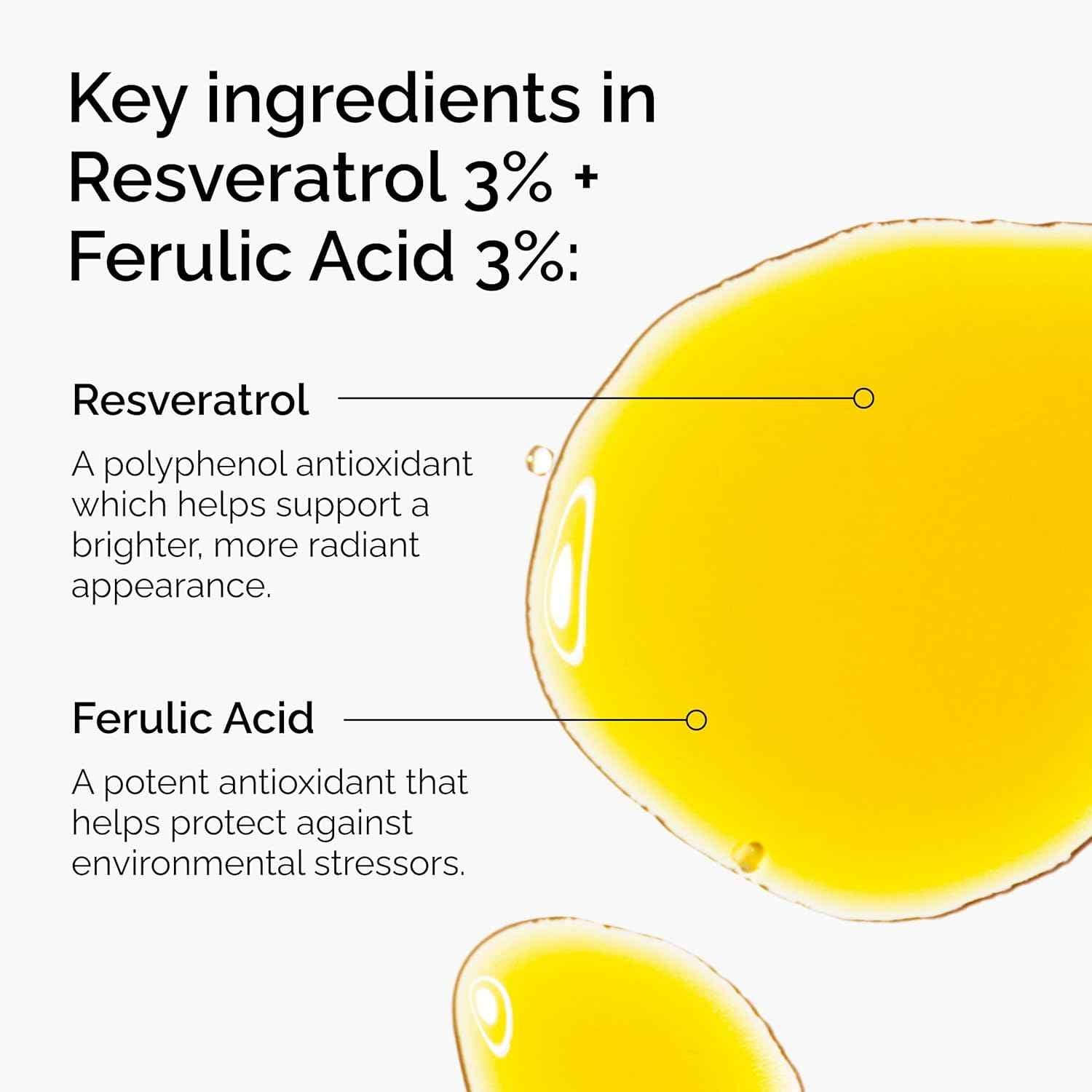 The Ordinary Resveratrol 3% + Ferulic Acid 3%, Antioxidant Serum for Anti-Aging, 1 Fl Oz
