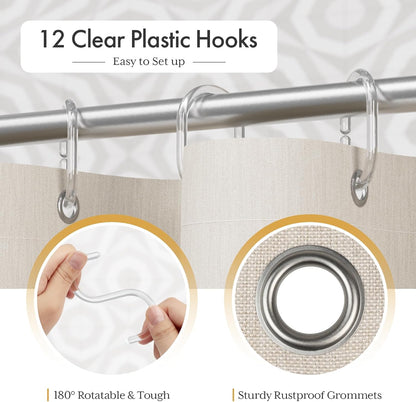 AmazerBath_Boho_Shower_Curtain,_Modern_Farmhouse_Shower_Curtain_Set_with_Tassels,_Rustic_Faux_Linen_Green_Striped_Shower_Curtain_with_Hooks,_Light_Tan_Toned,_72x72_Inches