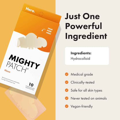 Mighty Patch Nose Pimple Patches, Large Hydrocolloid Pore Strips, Dermatologist Approved, Overnight, Pimple Stickers from Hero Cosmetics