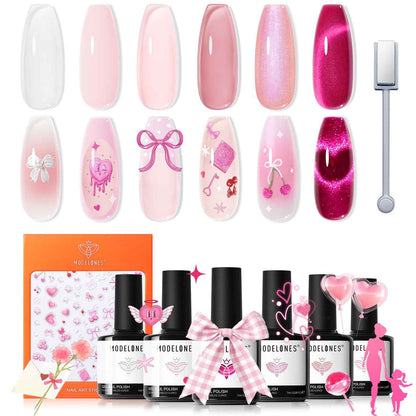 modelones French Cat Eye Magnet Set, Scissor-Shaped Nail Magnet Tool, 2 IN One Cateye Nail Magnet for French Effect, Hole&Bunny-Shaped&Heart Magnet for Cat Eye Gel Polish DIY Easter's Nail Salon