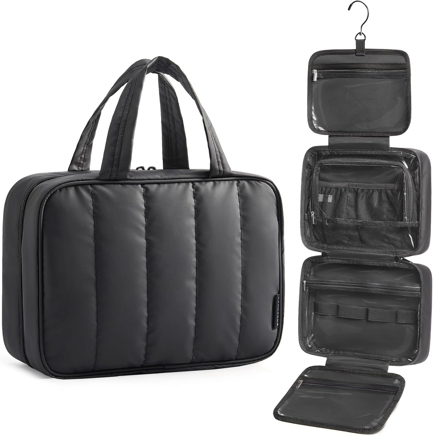 BAGSMART_Travel_Toiletry_Bag_for_women,_Portable_Hanging_Hook_Makeup_Bag_Organizer,_Waterproof_Makeup_Cosmetic_Bag,_for_Full-Size_Accessories,_Toiletries,Black