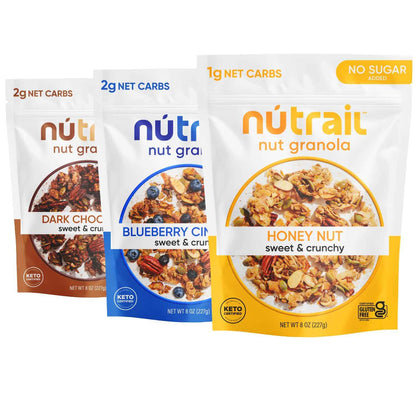 NuTrail Nut Granola Cereal, Variety Pack, No Sugar Added, Keto, Low Carb, Gluten Free, Grain Free, Healthy Breakfast 8 oz.