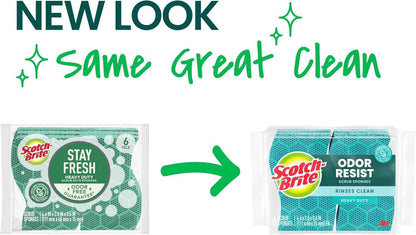 Scotch-Brite Odor Resist Heavy Duty Scrub Sponge, Dishwasher-Safe Kitchen sponges for Serious Scrubbing, Multipurpose Dish Sponge for Stuck-On Messes