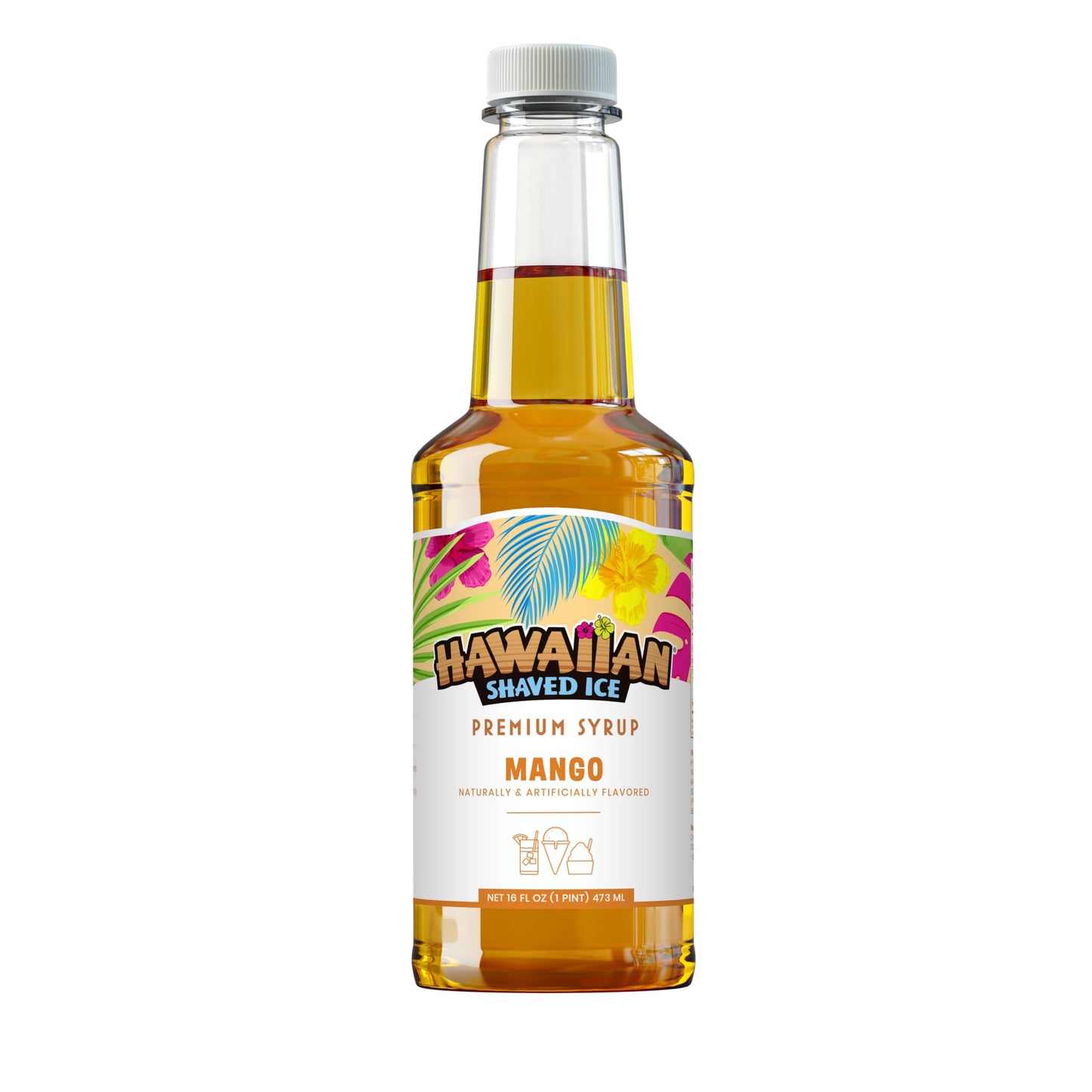 Hawaiian Shaved Ice Mango Syrup - Nut Soy Dairy Free - Flavor Fluffy &amp;amp; Crunchy Snow Cones - Shelf Stable - Makes 8 Servings - 16 ounces