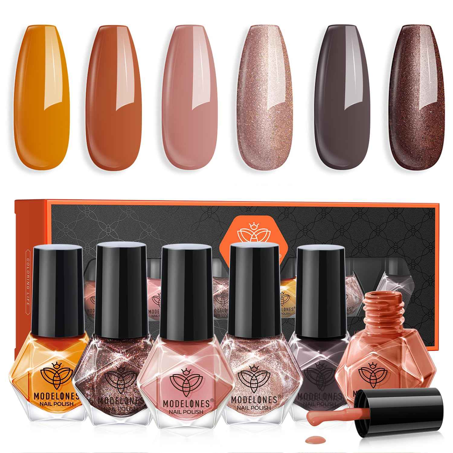 modelones Jelly Nail Polish 6 Colors, Sheer Nude Mini Nail Polish Set Red Pink Brown Quick Dry Spring Summer Fingernail Polish for DIY Nail Art Salon Home Gift for Women Girl