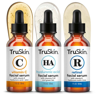 TruSkin Face Serum Trio - Vitamin C, Retinol & Hyaluronic Acid Anti-Aging Serums for Face - AM, PM & All-Day Skincare Routine - Brightening, Smoothing & Hydrating Facial Serums, 1 fl oz Each