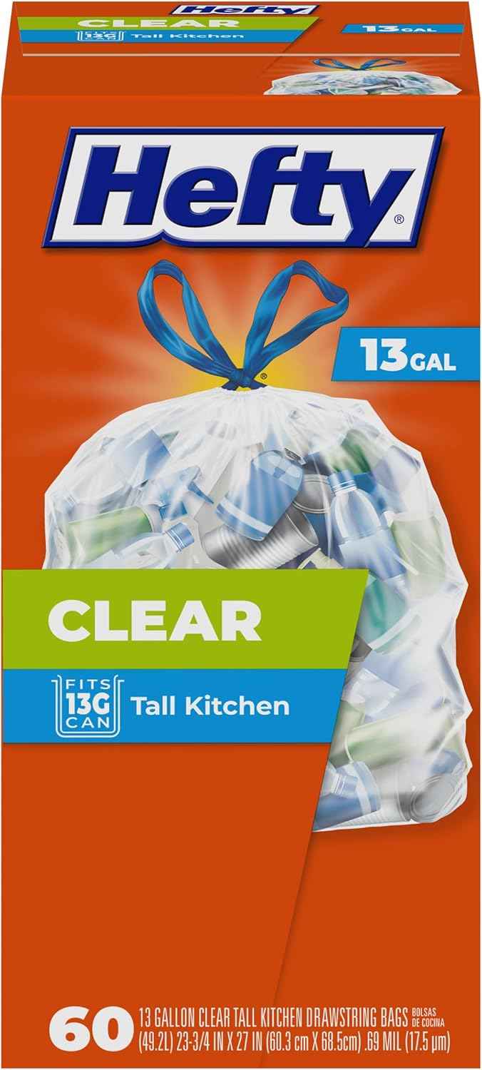 Hefty Recycling Trash Bags, Clear, 13 Gallon, 60 Count Packaging May Vary