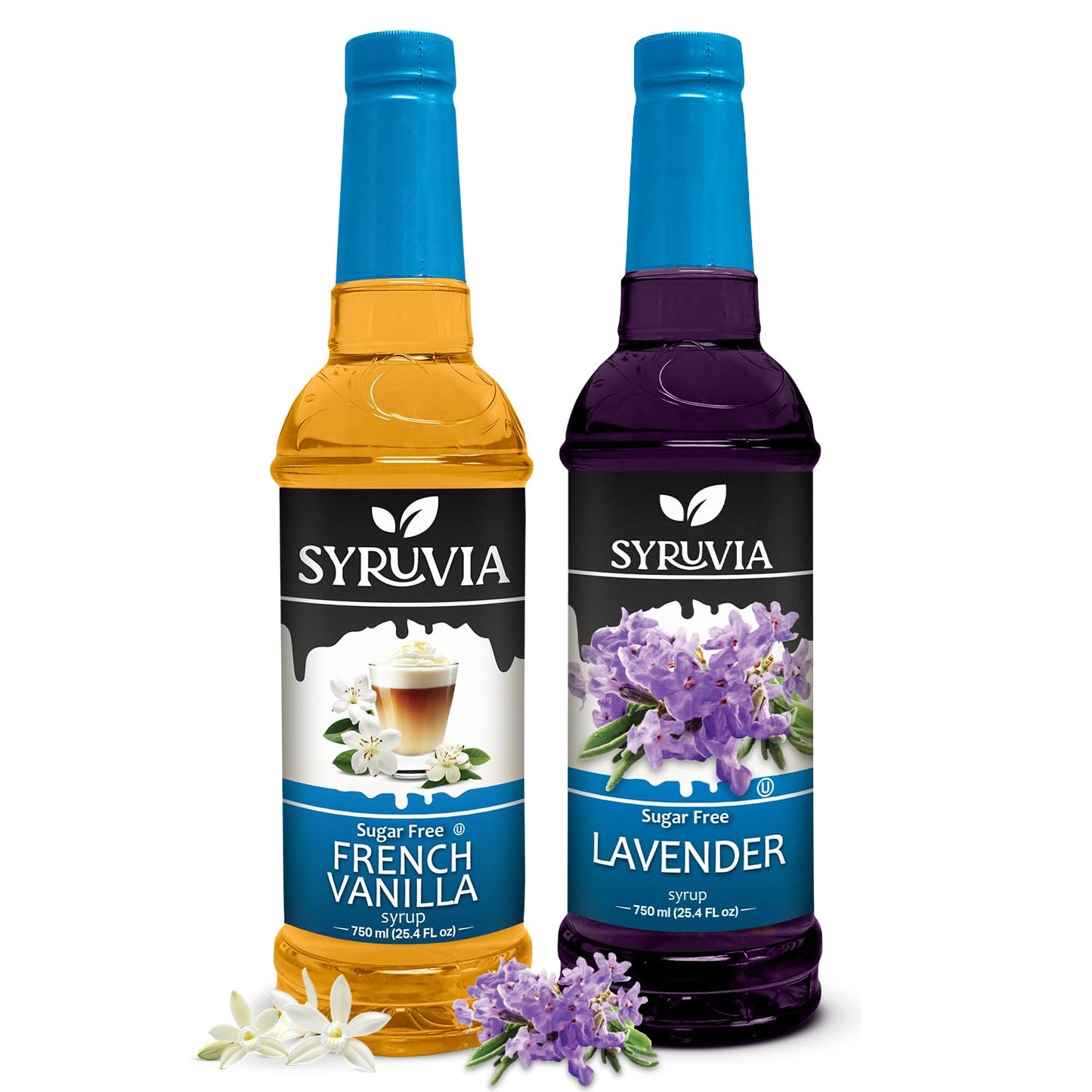 Syruvia Sugar-Free Fruit Flavors Variety Pack French Vanilla &amp;amp; Lavender Syrup - 0 Calorie - for Tea, Italian Sodas, Beverages, Desserts, Ice Cream, Cocktails &amp;amp; Mocktails, Kosher, 25.4 fl oz. (2-Pack)