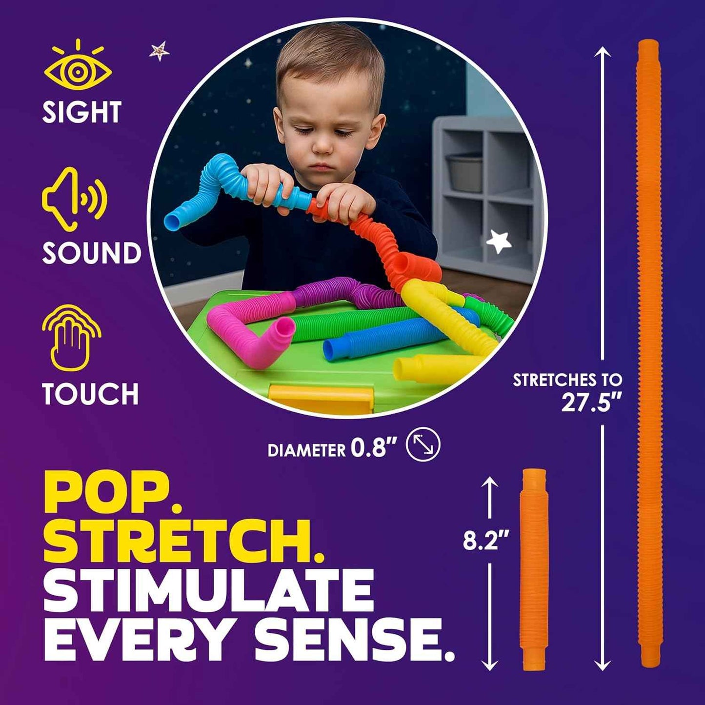 Nutty Toys Pop Tubes - Sensory Toys - Creative STEM Learning for Kids & Toddlers - Connect & Pop! Top ADHD Autism Fidget 2026, Best Boy & Girl Easter Basket Stuffers Gifts Idea