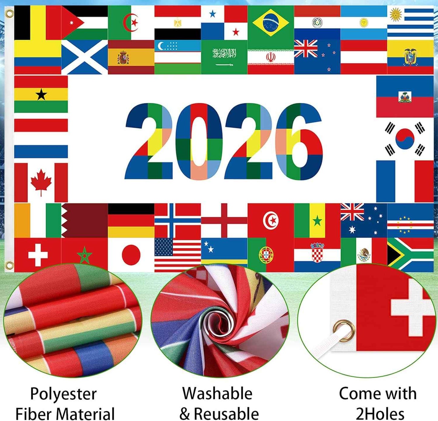 World Cup Flag 2026 International Country Flag&Trophy Showcase Decorations Football Supporters Banner,Soccer Merchandise Accessories,Great Soccer Fans Gifts,59x35in Yard Sign Garden Outdoor Flag