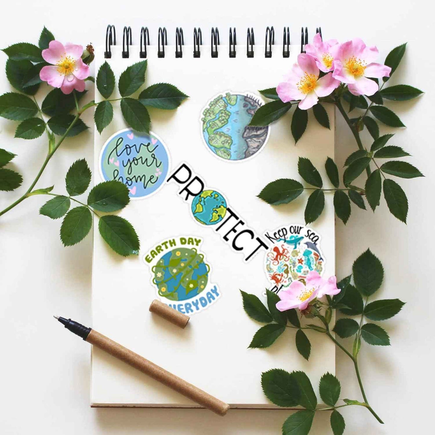 100PCS Earth Day Stickers, Environmental Protection Vinyl Waterproof Stickers for Water Bottles, Laptops, Skateboards & Notebooks, Save the Earth Environmental Decals for Kids Teens Students