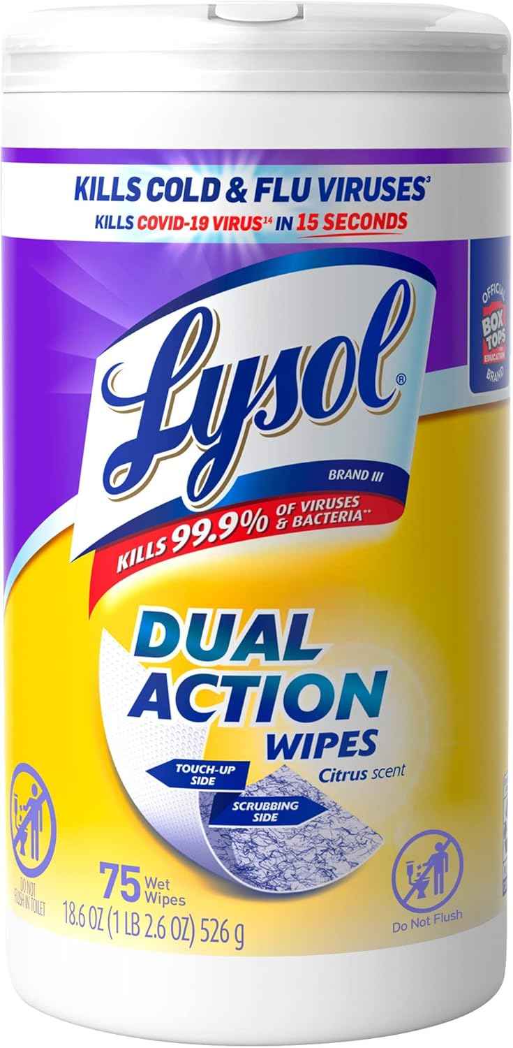 Lysol Dual Action Disinfectant Wipes, Multi-Surface Antibacterial Scrubbing Wipes, For Disinfecting and Cleaning, Citrus Scent