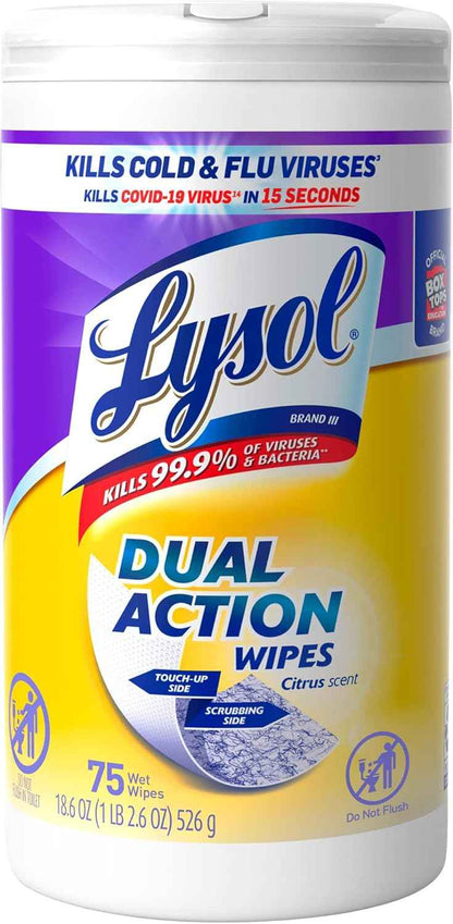 Lysol Dual Action Disinfectant Wipes, Multi-Surface Antibacterial Scrubbing Wipes, For Disinfecting and Cleaning, Citrus Scent
