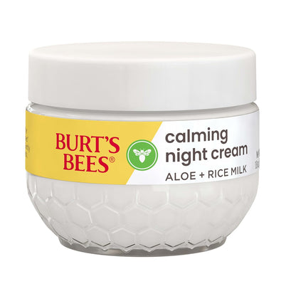 Burt's_Bees_Calming_Night_Cream_With_Aloe_and_Rice_Milk,_Face_Moisturizer_For_Sensitive_Skin_Infuses_Skin_With_Moisture_While_You_Sleep,_98.8_Percent_Natural_Origin_Skin_Care,_1.8_oz._Tub