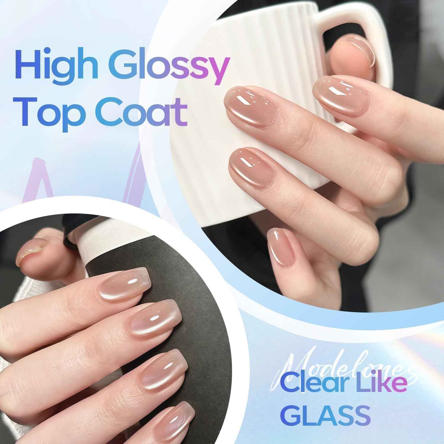modelones Gel Top Coat, 15ml No Wipe Gel Nail Polish High Gloss Top Coat Shiny Long Lasting Clear Top for Acrylic Nails, Need U V/LED Lamp for Home DIY Gift Spring Easter's Manicure Salon