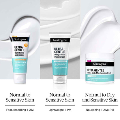 Neutrogena Ultra Gentle Daily Facial Moisturizer with SPF 30 Sunscreen with CICA, Lightweight Face Lotion with Broad Spectrum SPF 30 for Normal to Sensitive Skin, Fragrance-Free, 3.4 fl. oz