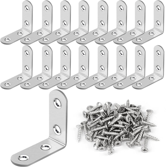 16_Pcs_L_Bracket_Stainless_Steel_Corner_Brace_Sets,_90_Degree_Right_Angle_Brackets_with_64_Pcs_Screws,_L_Bracket_Firmware_for_Wooden_Shelves,_Chairs,_Tables,_Dressers,_Furniture_(Silver)