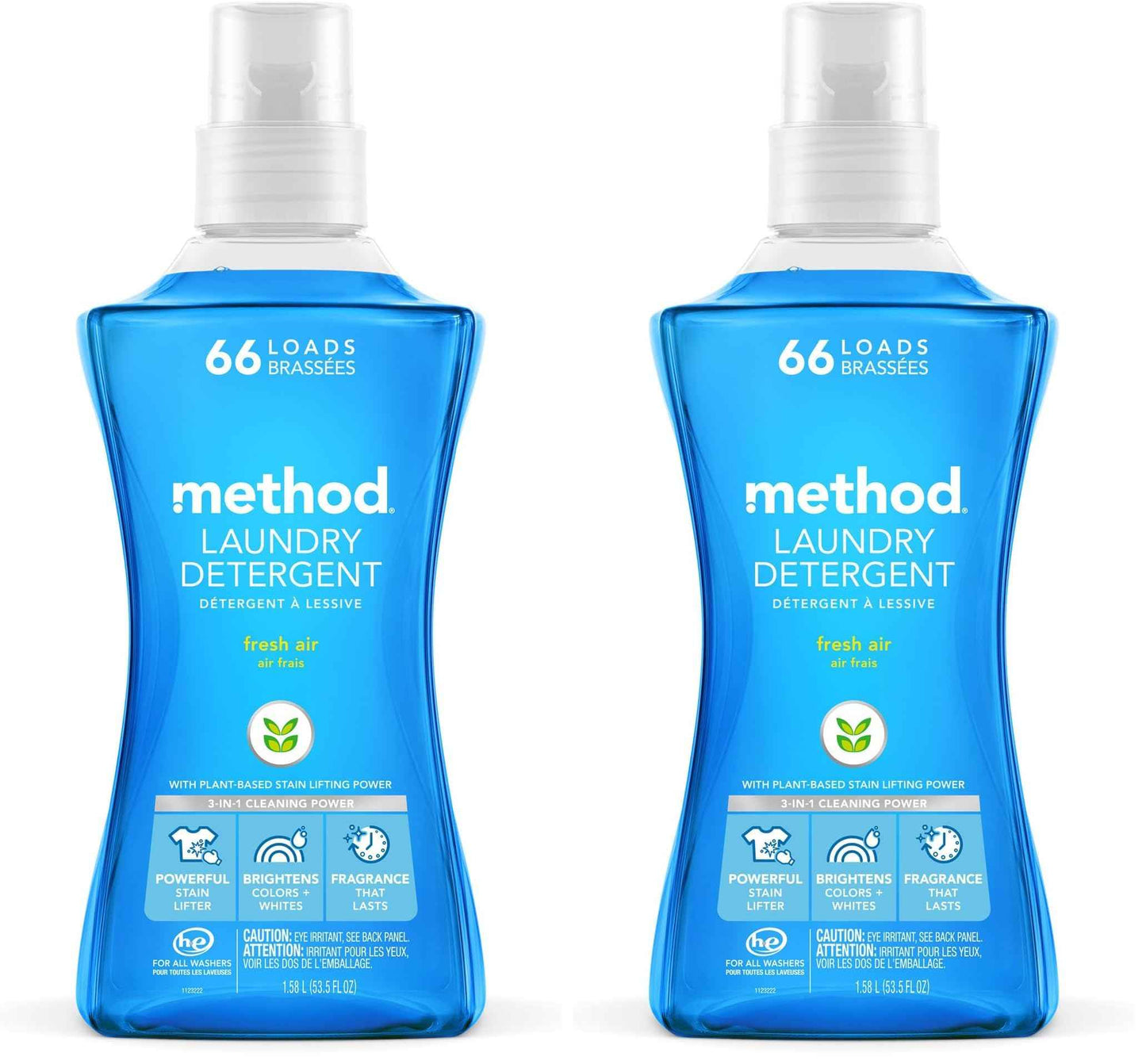 Method Liquid Laundry Detergent, Fresh Air, 66 Loads Per Bottle, Stain Remover, 53.5 Fl Oz