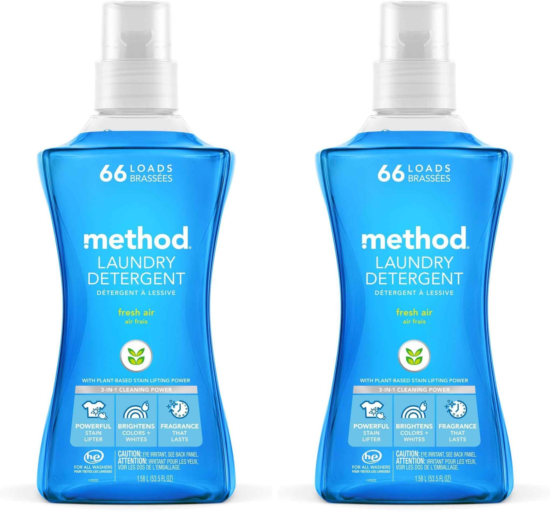 Method Liquid Laundry Detergent, Fresh Air, 66 Loads Per Bottle, Stain Remover, 53.5 Fl Oz