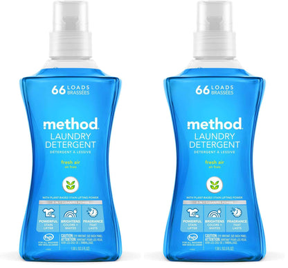 Method Liquid Laundry Detergent, Fresh Air, 66 Loads Per Bottle, Stain Remover, 53.5 Fl Oz