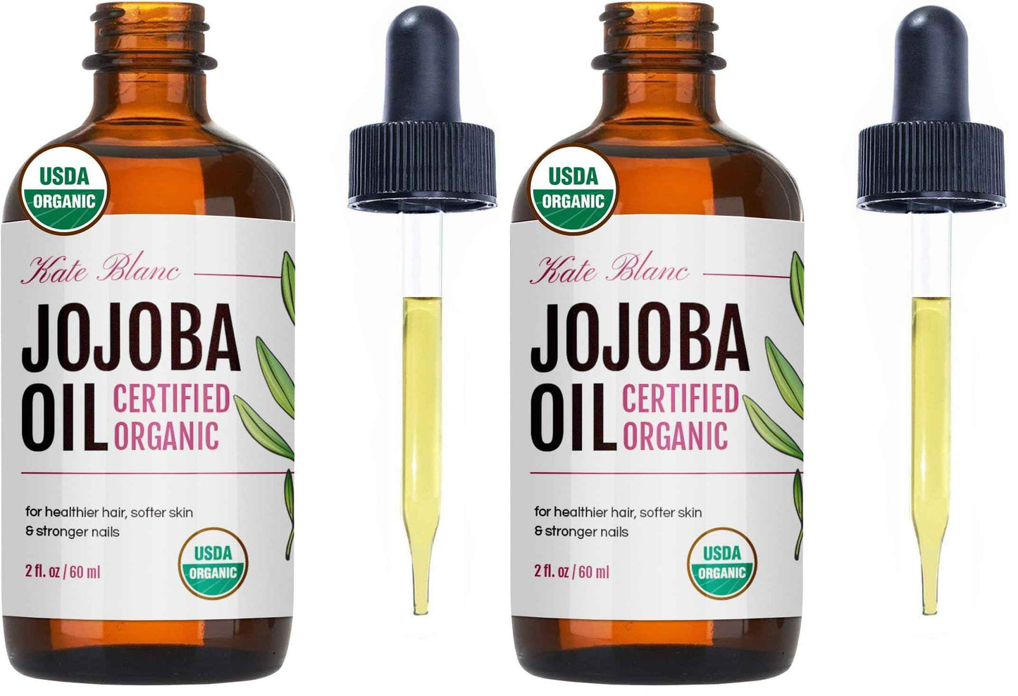 Kate Blanc Cosmetics Jojoba Oil Organic for Hair, Skin & Face (100% Pure, Cold Pressed, Unrefined, Natural, Hexane Free, Glass Bottle)