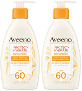 Aveeno Protect + Hydrate Sunscreen Moisturizing Lotion with Prebiotic Oat, Broad Spectrum, Paraben, & Oil Free, Weightless, Water & Sweat Resistant (80-min) for Sensitive Skin