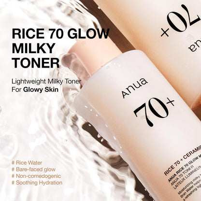 Anua_Rice_70_Glow_Milky_Toner,_Glass_&_Dewy_Skin,_Hydrating_&_Barrier_Care,_Rice_Water,_Niacinamide,_Ceramides,_All_Skin_Types,_Fragrance-Free,_Non_Comedogenic,_Korean_Skincare,_8.45_fl.oz.