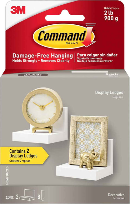 Command Display Ledges, Holds up to 2 lb, 2 Ledges with 8 Medium Strips, Damage-Free Hanging Floating Shelf with Adhesive Strips, Personalize Living Room, Bedroom, Kids Room or Office