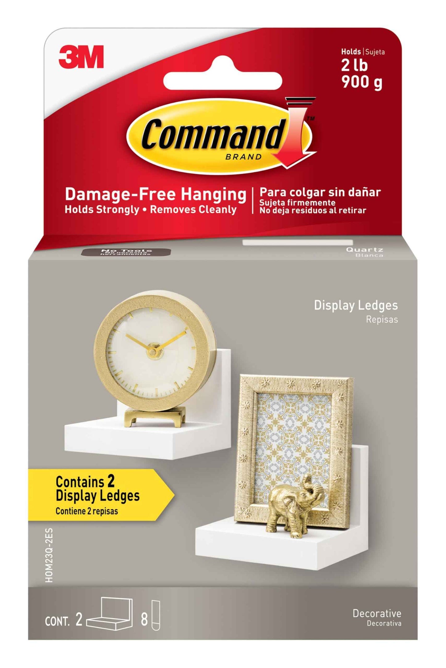Command Display Ledges, Holds up to 2 lb, 2 Ledges with 8 Medium Strips, Damage-Free Hanging Floating Shelf with Adhesive Strips, Personalize Living Room, Bedroom, Kids Room or Office