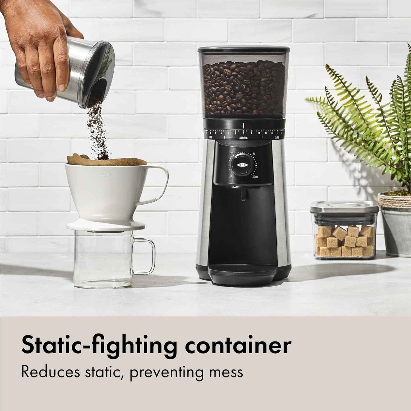 OXO Brew Conical Burr Coffee Grinder, Stainless Steel Burrs, One-Touch Automatic Smart Grind