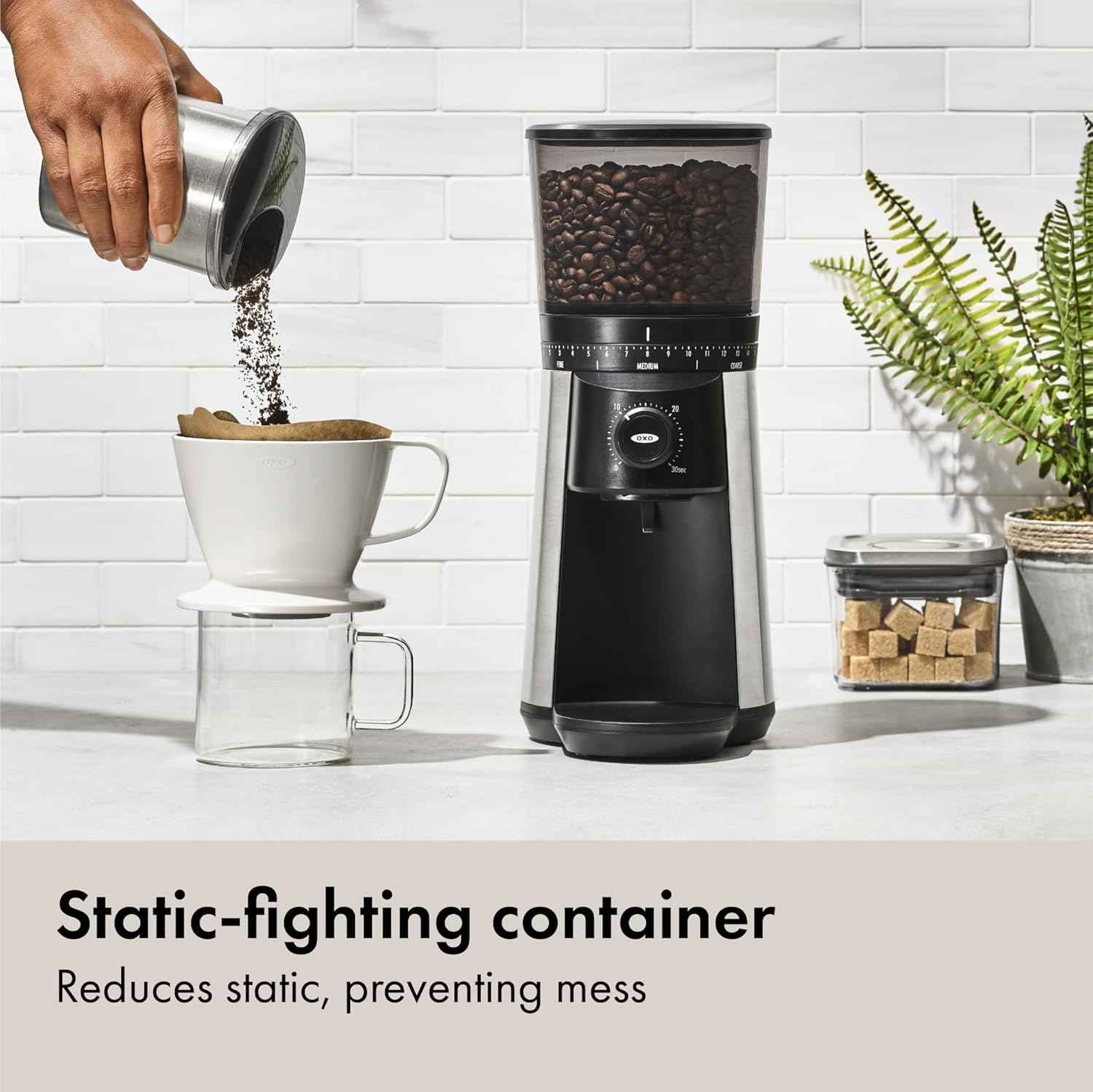 OXO Brew Conical Burr Coffee Grinder, Stainless Steel Burrs, One-Touch Automatic Smart Grind