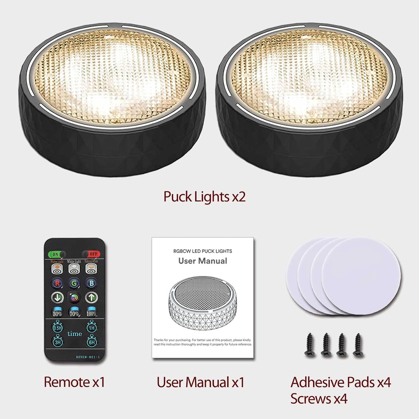 Battery_Operated_Puck_Lights_with_Remote_LED_Under_Cabinet_Lighting_Wireless_Stick_on_Lights_Color_Changing_Timer_Tap_Lights_for_Cabinets_Shelves_Closets_Display_Case_-_2/6_Pack-_Black/White