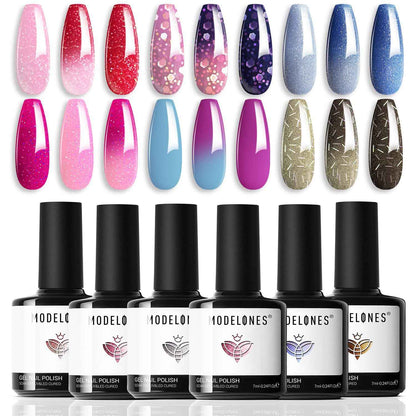 modelones Gel Nail Polish Kit -6 Colors Nude Pink Milky White Spring Gel Polish Set Skin Tones Neutral Brown Soak Off Gel Nail Kit Manicure DIY Nail Art Salon Home Gift